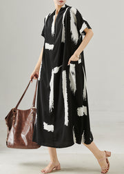 Chic Black Oversized Print Chiffon Maxi Dresses Summer