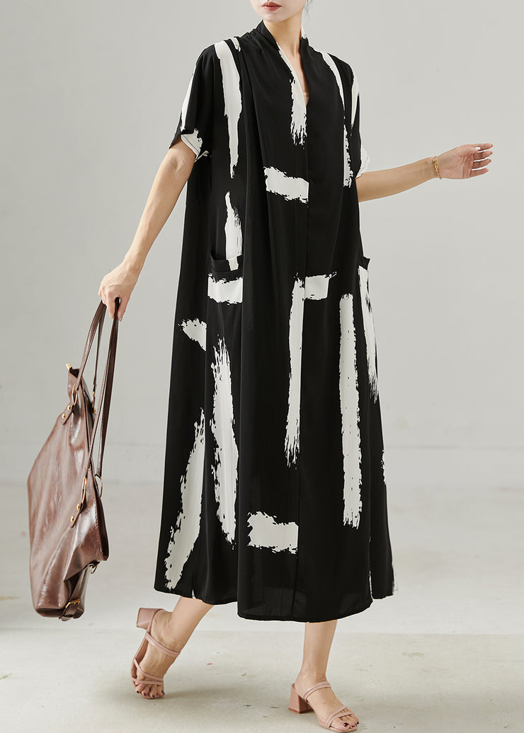 Chic Black Oversized Print Chiffon Maxi Dresses Summer