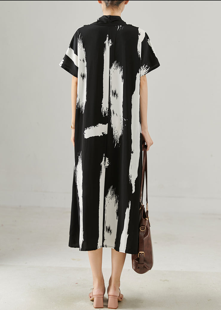 Chic Black Oversized Print Chiffon Maxi Dresses Summer