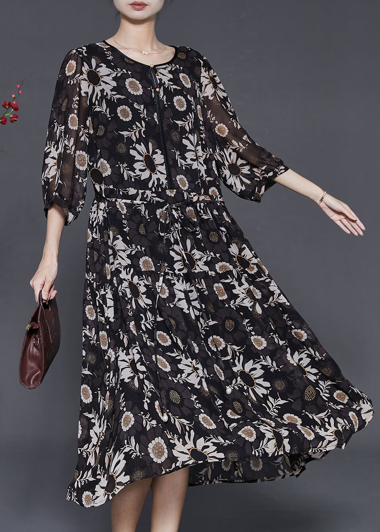 Chic Black Oversized Print Chiffon Robe Dresses Summer
