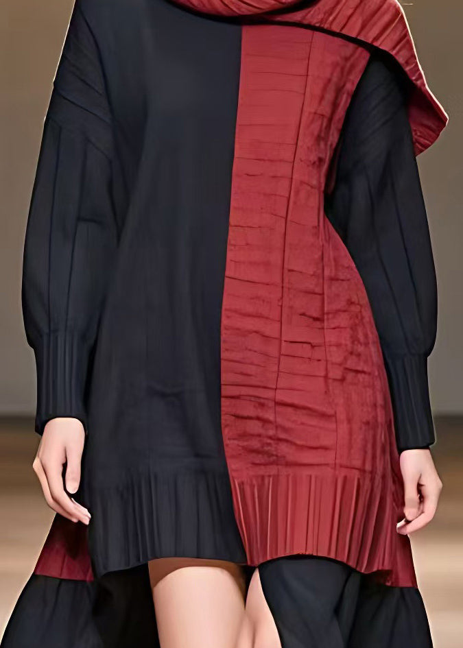 Chic Black Patchwork Red Low High Design Maxi Dresses Fall