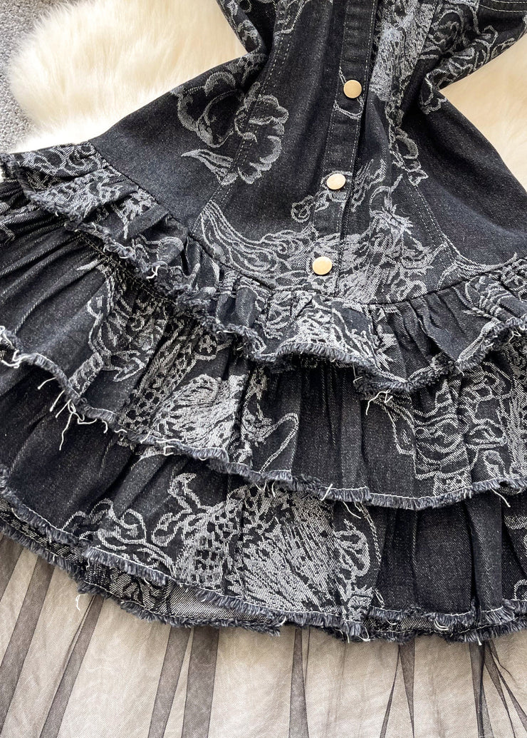 Chic Black Patchwork Tulle Denim Strapless Dress Summer