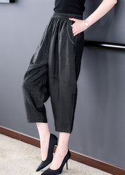 Chic Black Pockets Elastic Waist Silk Harem Pants Fall