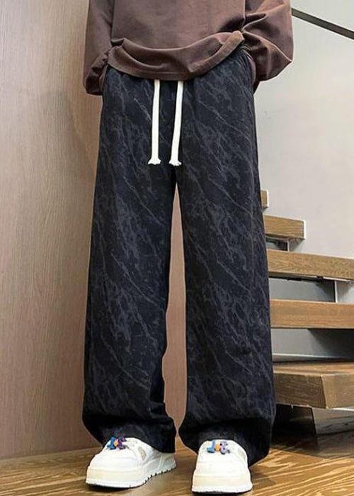 Chic Black Pockets Lace Up Corduroy Men Pants Spring