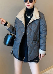 Chic Black Pockets Patchwork Duck Down Puffers Jackets Winter