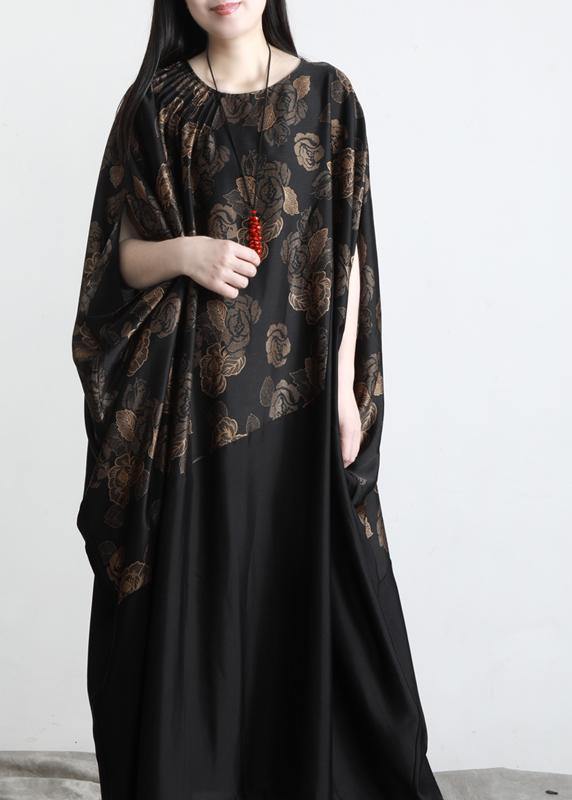 Chic Black Print Patchwork Batwing Sleeve Party Summer Chiffon Dress