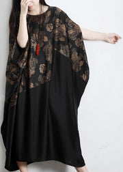 Chic Black Print Patchwork Batwing Sleeve Party Summer Chiffon Dress