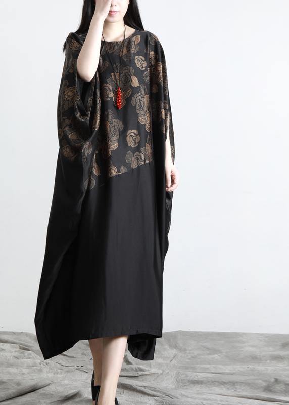 Chic Black Print Patchwork Batwing Sleeve Party Summer Chiffon Dress