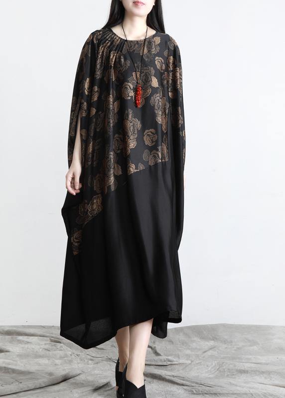 Chic Black Print Patchwork Batwing Sleeve Party Summer Chiffon Dress