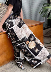 Chic Black Print Side Open High Waist Skirt Summer