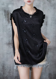 Chic Black Ruffled Bow Silk Tank Summer