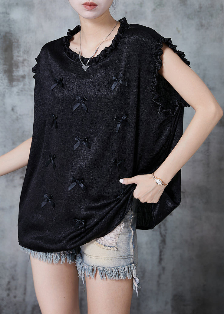 Chic Black Ruffled Bow Silk Tank Summer