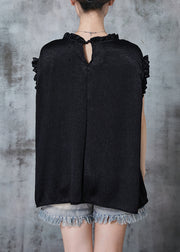 Chic Black Ruffled Bow Silk Tank Summer