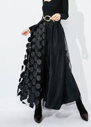 Chic Green-Black Dot Ruffled Patchwork Dot Tulle A Line Skirts Summer