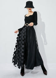 Chic Green-Black Dot Ruffled Patchwork Dot Tulle A Line Skirts Summer