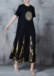 Chic Black Sequins Patchwork Cotton Robe Dresses Summer