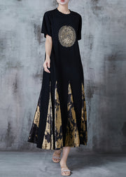 Chic Black Sequins Patchwork Cotton Robe Dresses Summer