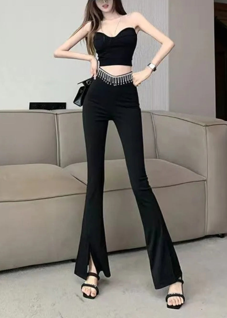 Chic Black Tassel High Waist Flare Yoga Pants