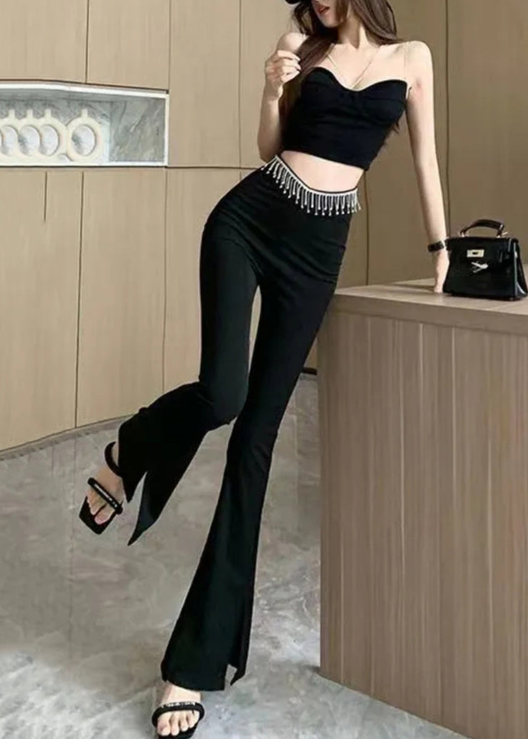 Chic Black Tassel High Waist Flare Yoga Pants