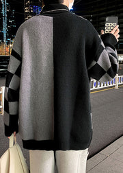 Chic Black Turtleneck Plaid Knit Men Sweaters Pullover Winter