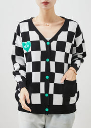 Chic Black White Plaid Knit Cardigans Spring