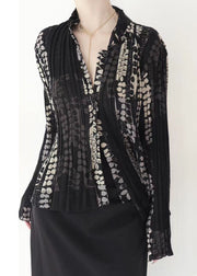 Chic Black Wrinkled Patchwork Tulle Blouse Tops Spring