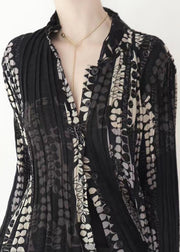 Chic Black Wrinkled Patchwork Tulle Blouse Tops Spring