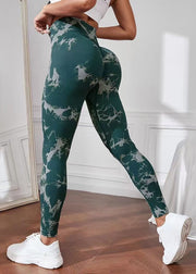 Chic Blackish Green Butt Scrunch Nylon Capri Tie Dye Gym Shark Leggings