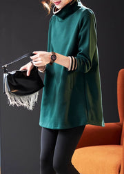 Chic Blackish Green High Neck Patchwork Cotton Pullover Sweatshirt Spring