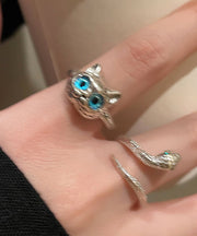 Chic Blue Alloy Glass Little Cats And Snake Rings Two Pieces Set