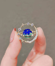 Chic Blue Alloy Zircon Cosmic Planet Brooch