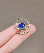 Chic Blue Alloy Zircon Cosmic Planet Brooch