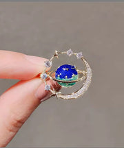 Chic Blue Alloy Zircon Cosmic Planet Brooch