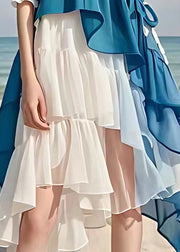 Chic Blue Asymmetrical Patchwork Chiffon Dress Half Sleeve