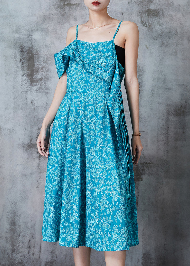 Chic Blue Asymmetrical Print Cotton Cami Dresses Summer