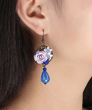 Chic Blue Copper Shell Flower Chalcedony Drop Earrings