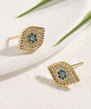 Chic Blue Copper Zircon Gem Stone Stud Earrings