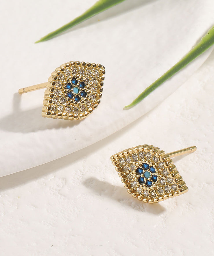 Chic Blue Copper Zircon Gem Stone Stud Earrings