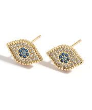 Chic Blue Copper Zircon Gem Stone Stud Earrings