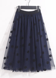 Chic Blue High Waist Oversized Dot Print Tulle Skirt Spring