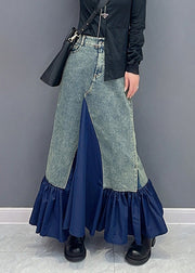 Chic Blue High Waist Pockets Patchwork Denim Skirts