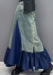 Chic Blue High Waist Pockets Patchwork Denim Skirts