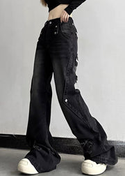 Chic Blue Hole High Waist Denim Flare Bottoms Fall