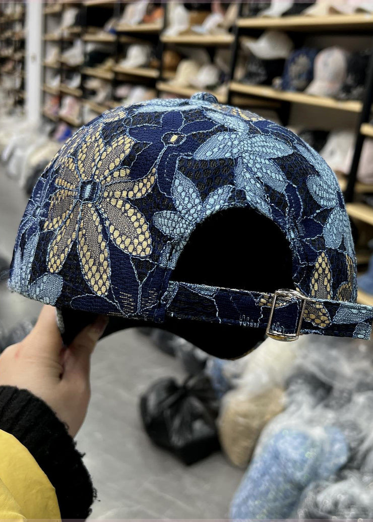 Chic Blue Lace Butterfly Zircon Patchwork Baseball Cap Hat