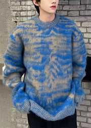 Chic Blue O Neck Cozy Ma Hai Mao Mens Sweaters Fall