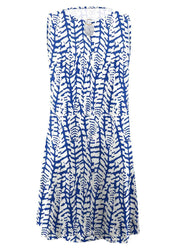 Chic Blue O-Neck Print Mid Dresses Summer