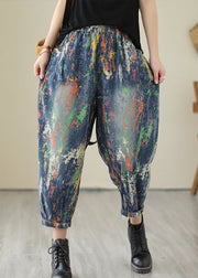 Chic Blue Oversized Graffiti Denim Harem Pants Summer