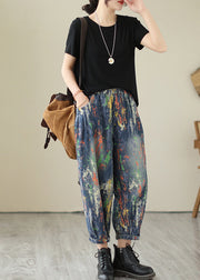 Chic Blue Oversized Graffiti Denim Harem Pants Summer