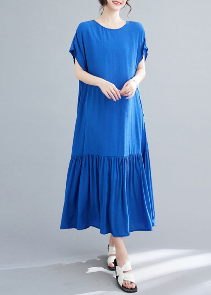 Chic Blue Oversized Patchwork Wrinkled Cotton Robe Dresses Summer