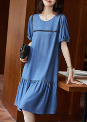 Chic Blue Patchwork Rivet Holiday Long Dress Summer